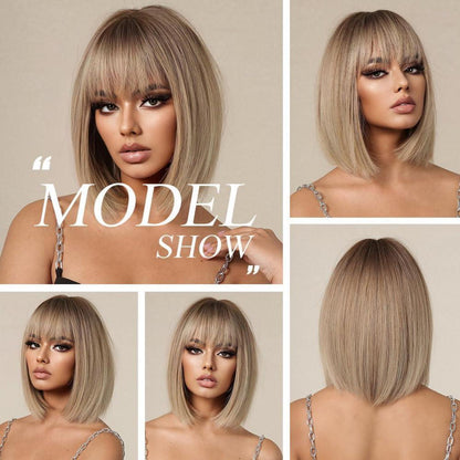 Ombre Blonde Bob Perücke mit Pony Synthetisches Haar Cosplay