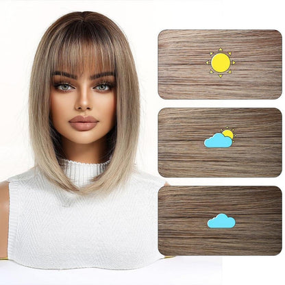 Ombre Blonde Bob Perücke mit Pony Synthetisches Haar Cosplay