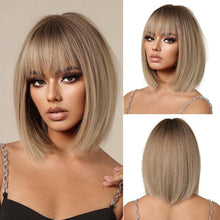 Ombre Blonde Bob Perücke mit Pony Synthetisches Haar für Cosplay
