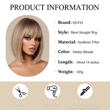 Ombre Blonde Bob Perücke mit Pony Synthetisches Haar Cosplay