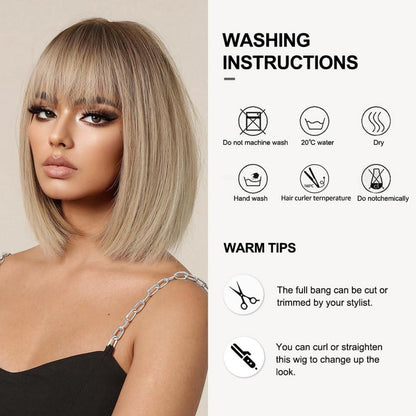Ombre Blonde Bob Perücke mit Pony Synthetisches Haar für Frauen Cosplay Party Simulation von 1052-3