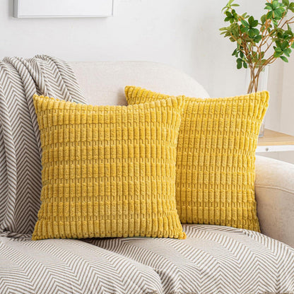 Gestreifte Kissenbezüge 50x50 cm – Senfgelb, 2er Set