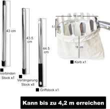 Obstpflücker 4,2m Teleskopstiel Edelstahl Baumwollbeutel