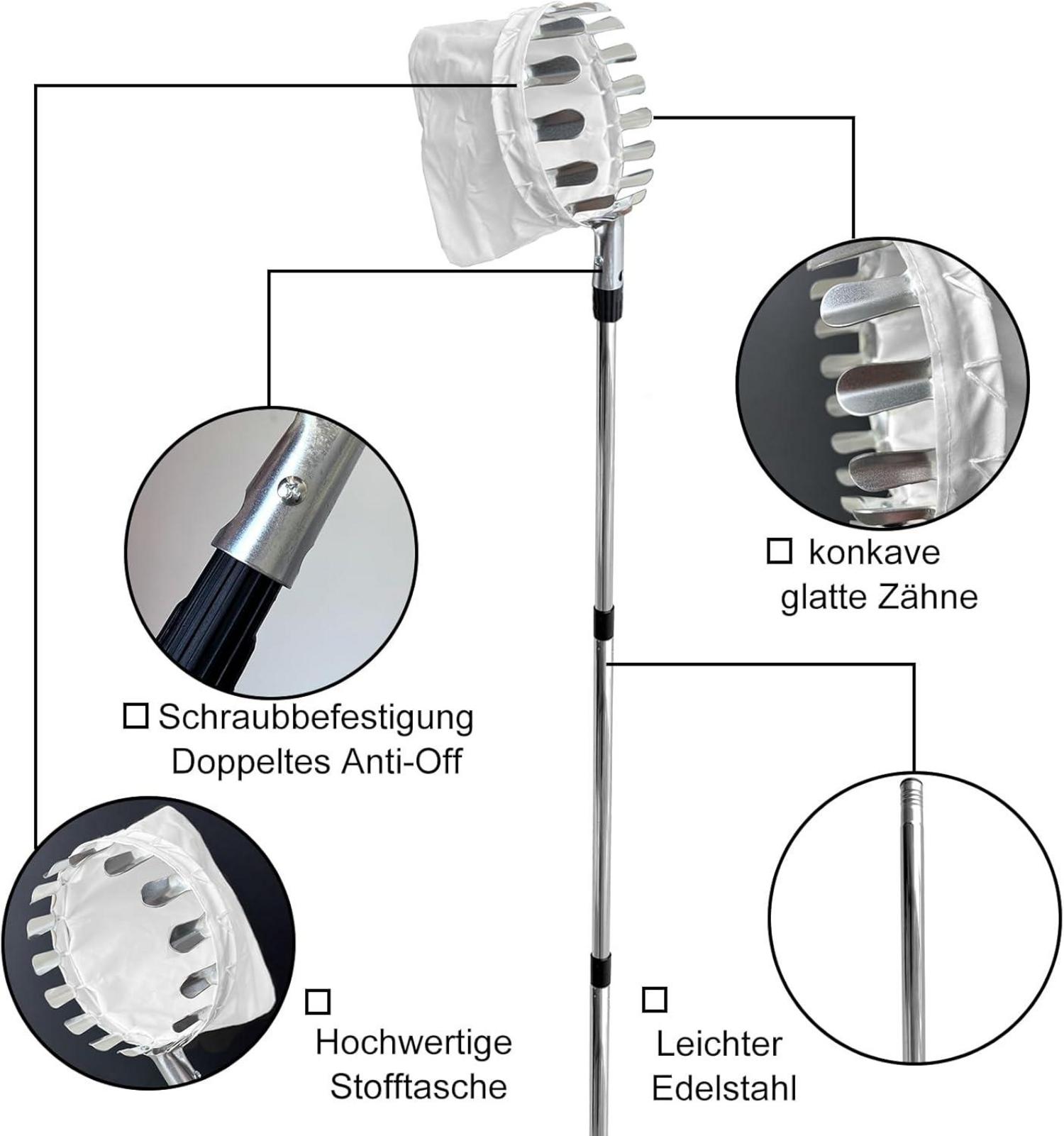 Obstpflücker mit Teleskopstiel 4,2M Edelstahl Obstgreifer