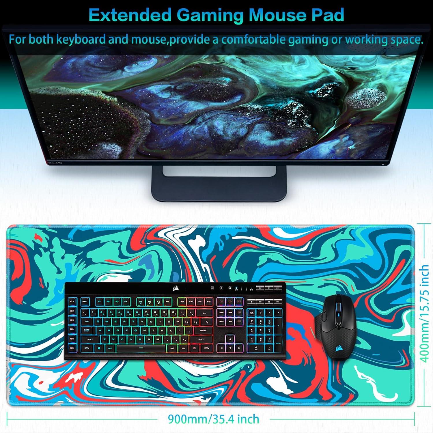 Großes Gaming Mauspad 900x400mm Fluid Art Blau-Rot Rutschfest