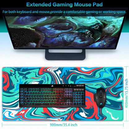 Großes Gaming Mauspad 900x400mm Fluid Art Blau-Rot Rutschfest