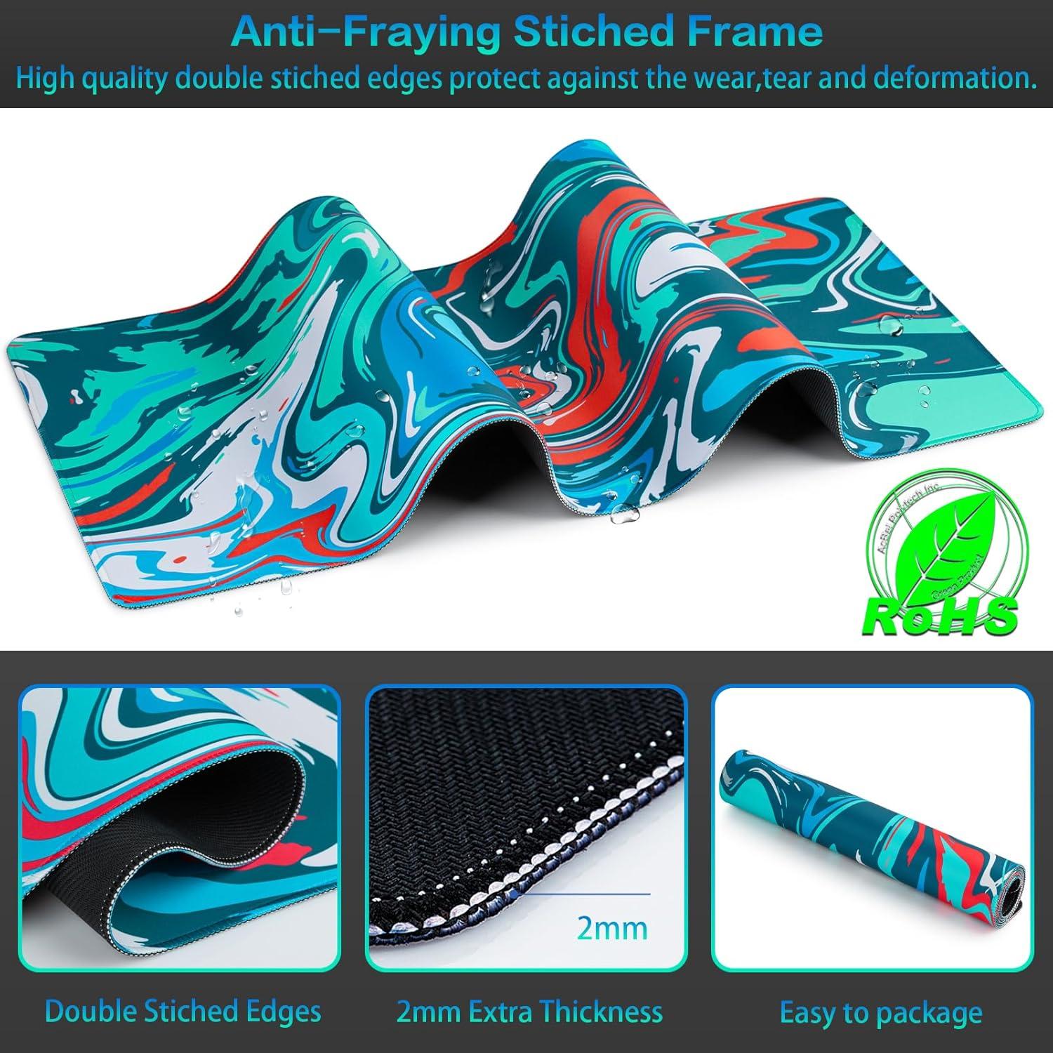 Großes Gaming Mauspad 900x400mm Fluid Art Blau-Rot Rutschfest
