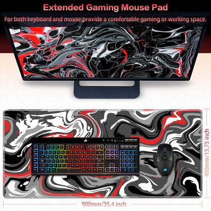 XXL Gaming Mauspad 900x400mm Fluid Art groß Anti-Rutsch wasserdicht ROT-Schwarz
