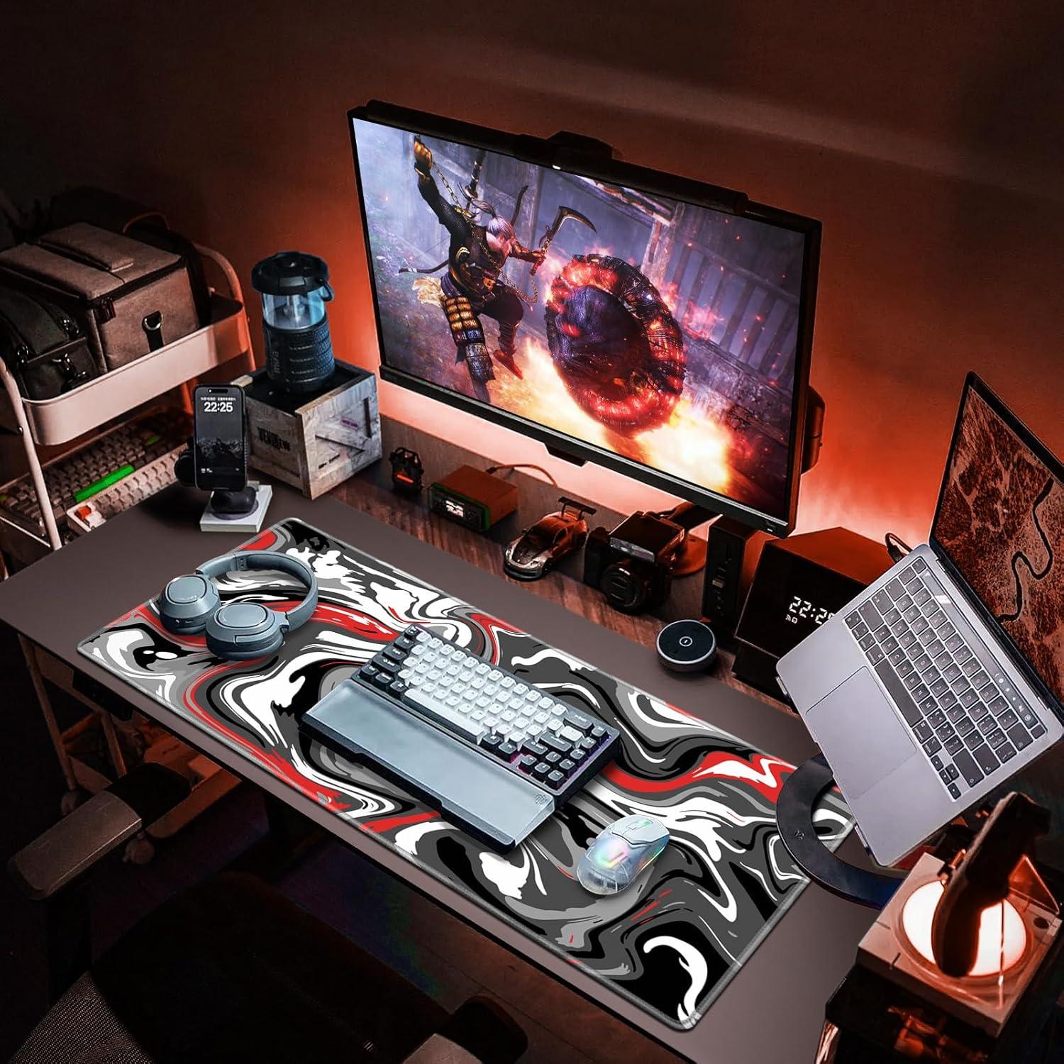 XXL Gaming Mousepad 900x400mm Fluid Art groß vernähte Kanten