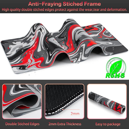 XXL Gaming Mauspad 900x400mm Fluid Art groß Anti-Rutsch wasserdicht ROT-Schwarz