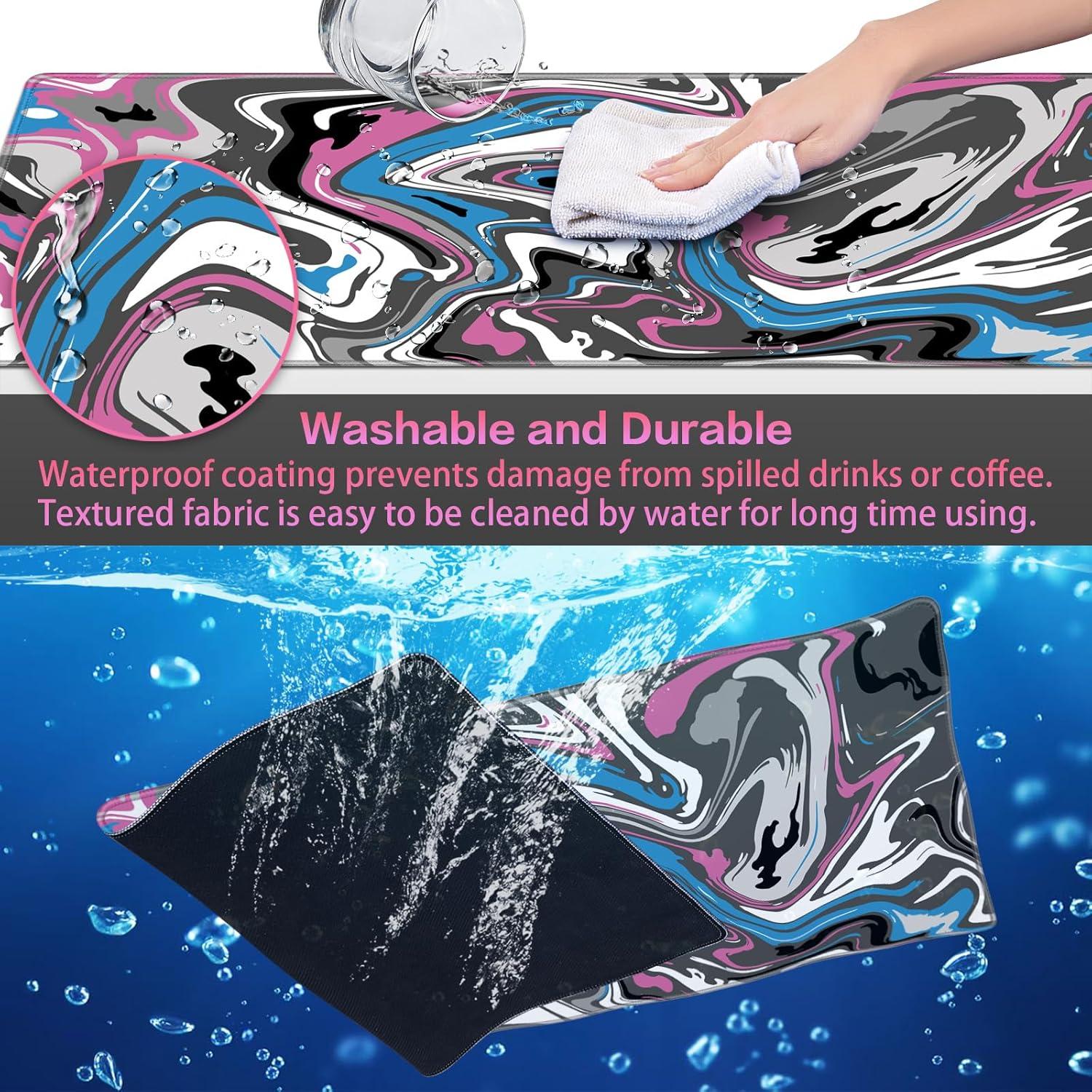 Abetcabe Gaming Mauspad XXL 900x400mm Fluid Art Anti-Rutsch Rose Blau