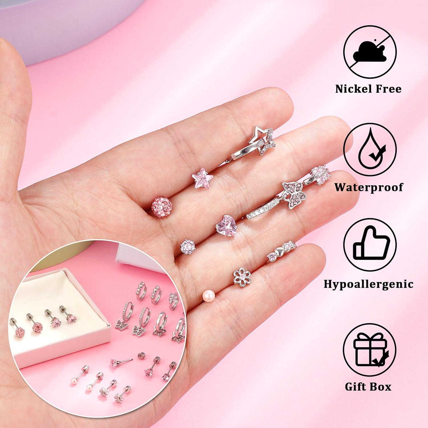 10 Paar medizinische Ohrringe für Mädchen Damen Zirkonia Herz Schmetterling Set