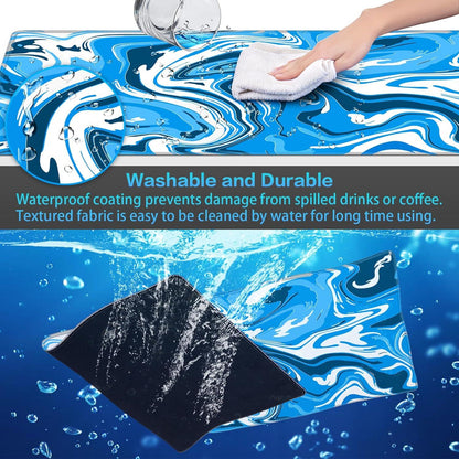 Abetcabe Gaming Mauspad XXL 900x400mm Blau-Weiß Fluid Art