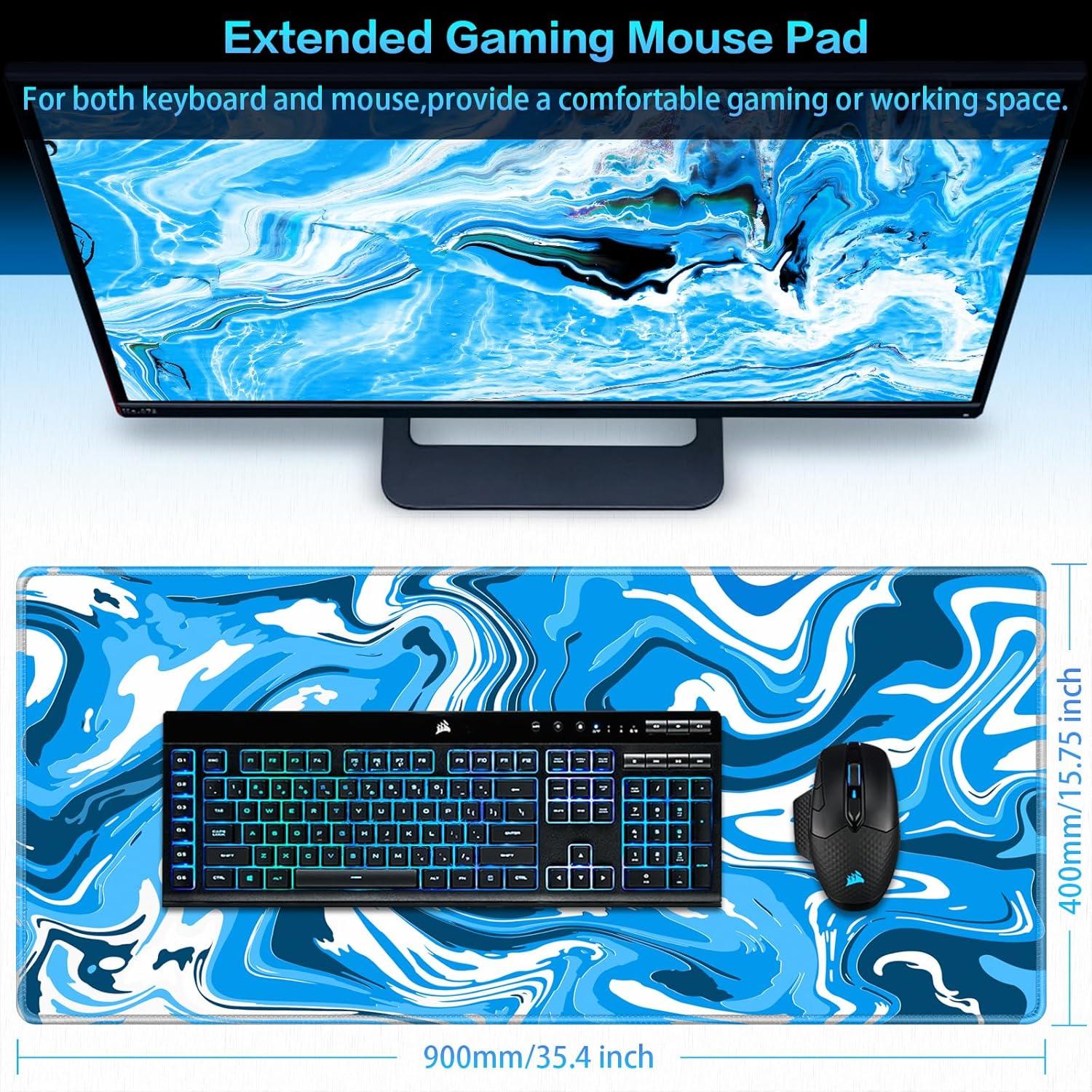 XXL Gaming Mauspad 900x400mm Fluid Art vernähte Kanten wasserdicht Anti-Rutsch