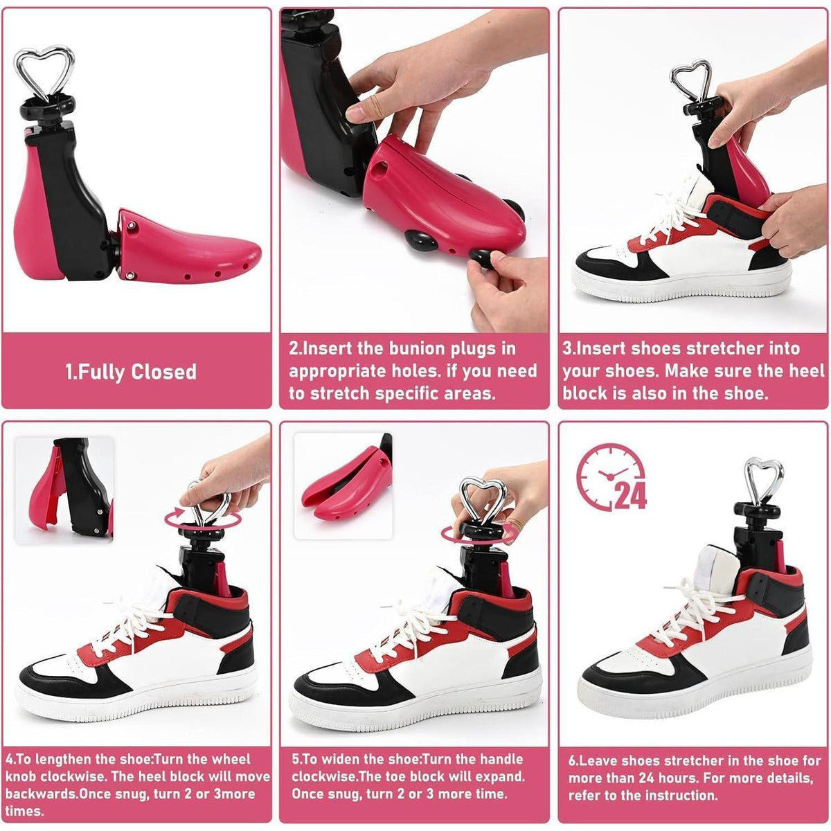 Schuhspanner verstellbar für Damen und Herren, 2er-Pack Rot Rosa