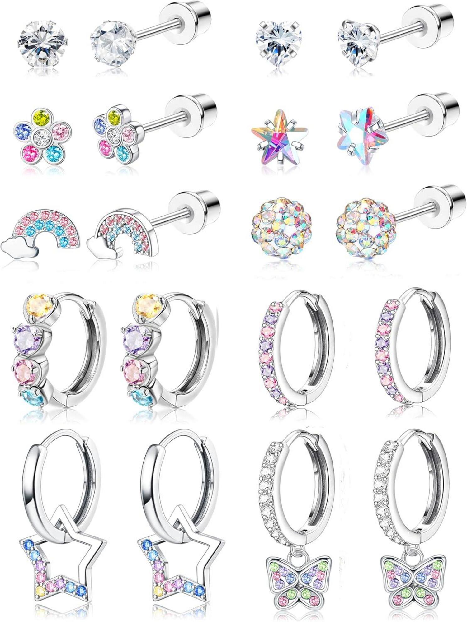 10 Paar Mädchen Ohrringe Set Chirurgenstahl Hypoallergen Zirkonia