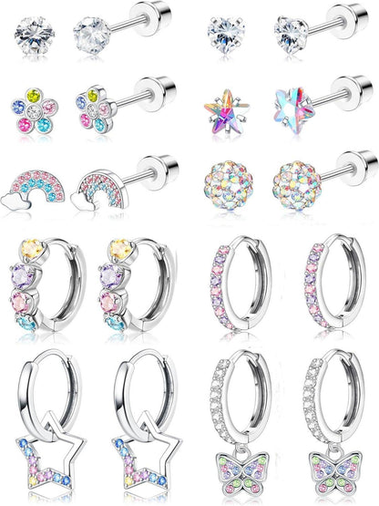 10 Paar Mädchen Ohrringe Set Chirurgenstahl Hypoallergen Zirkonia