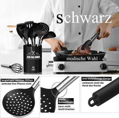 Kochutensilien Set Silikon 26-teilig Hitzebeständig mit Utensilienhalter