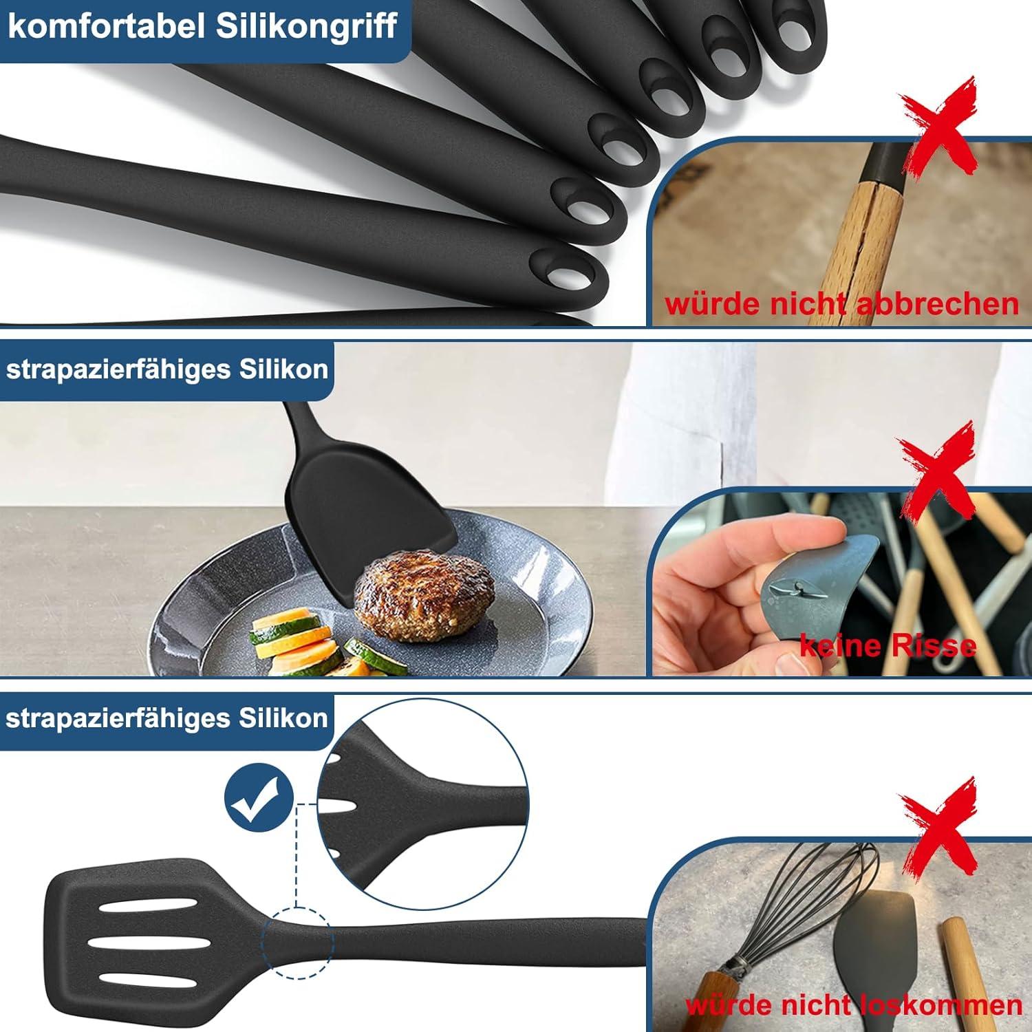 Silikon Küchenhelfer Set 25-teilig Hitzebeständig mit Utensilienhalter