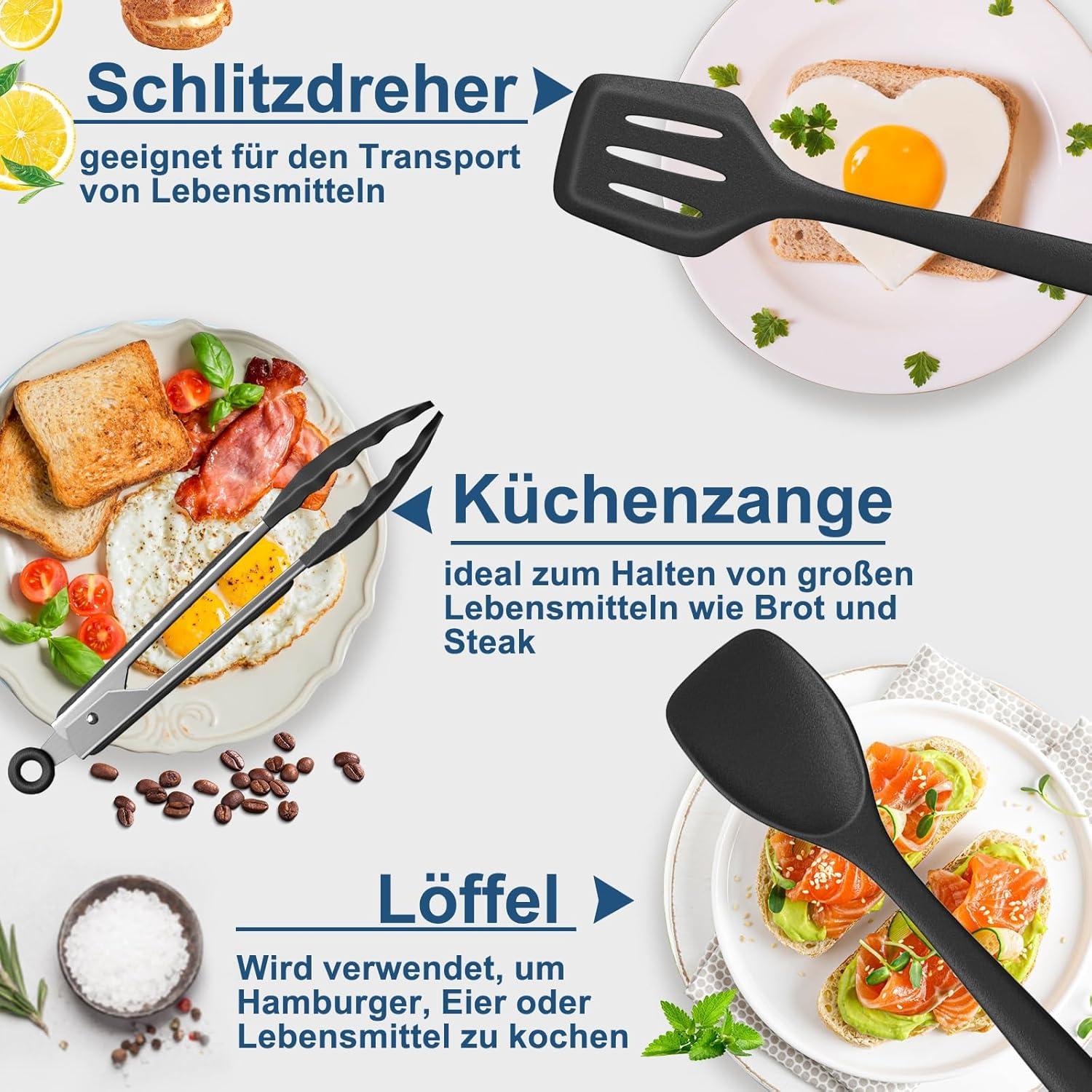 Silikon Küchenhelfer Set 25-teilig Utensilienhalter Schwarz Antihaft