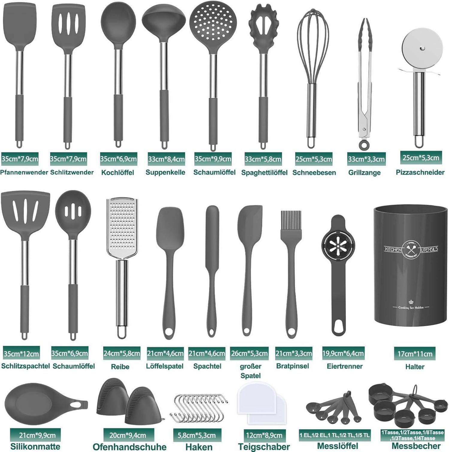 Küchenhelfer Set 34-teilig Silikon Kochutensilien Antihaft