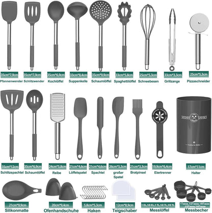Küchenhelfer Set 34-teilig Silikon Kochutensilien Antihaft