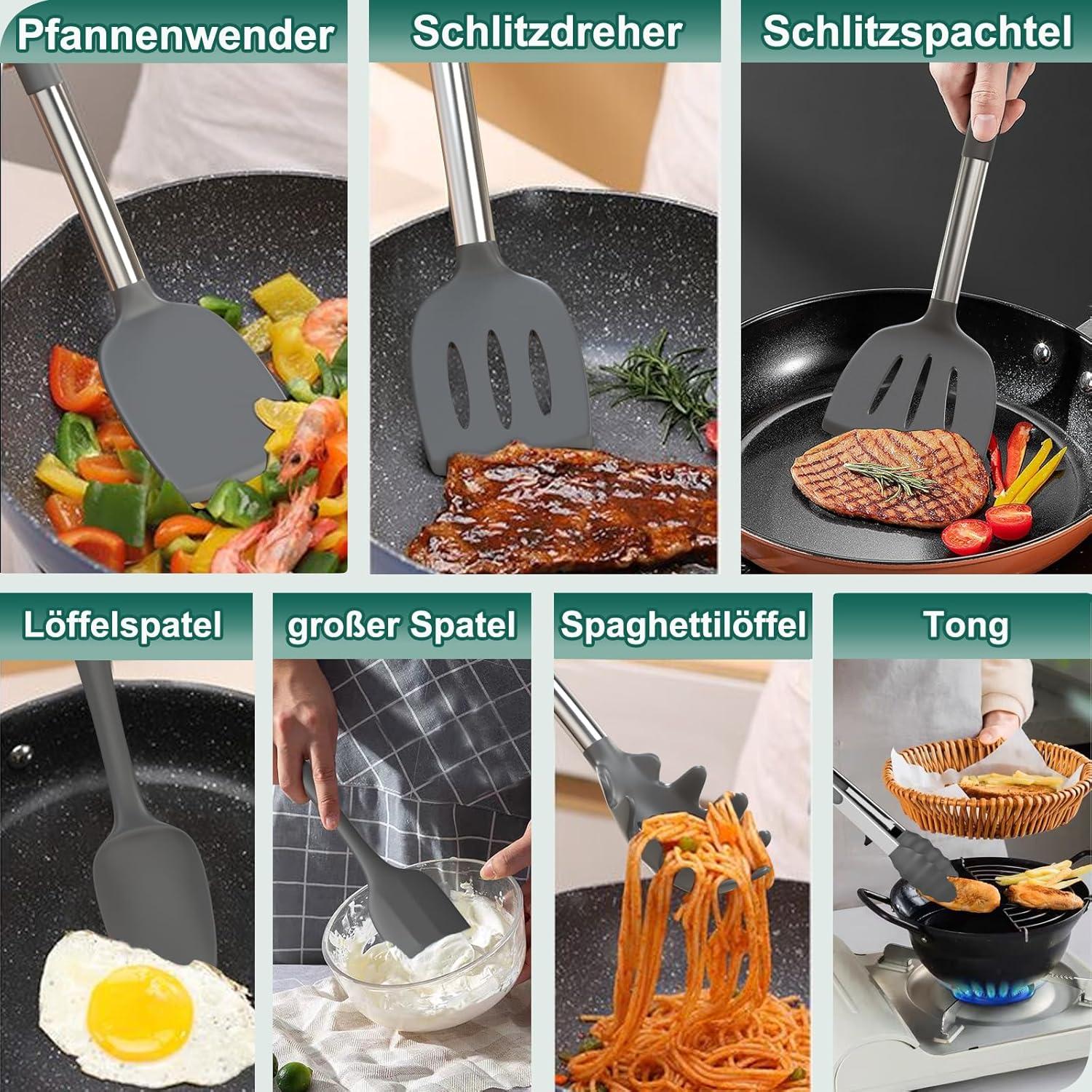 Küchenhelfer Set 34-teilig Silikon Kochutensilien Antihaft Kochgeschirr