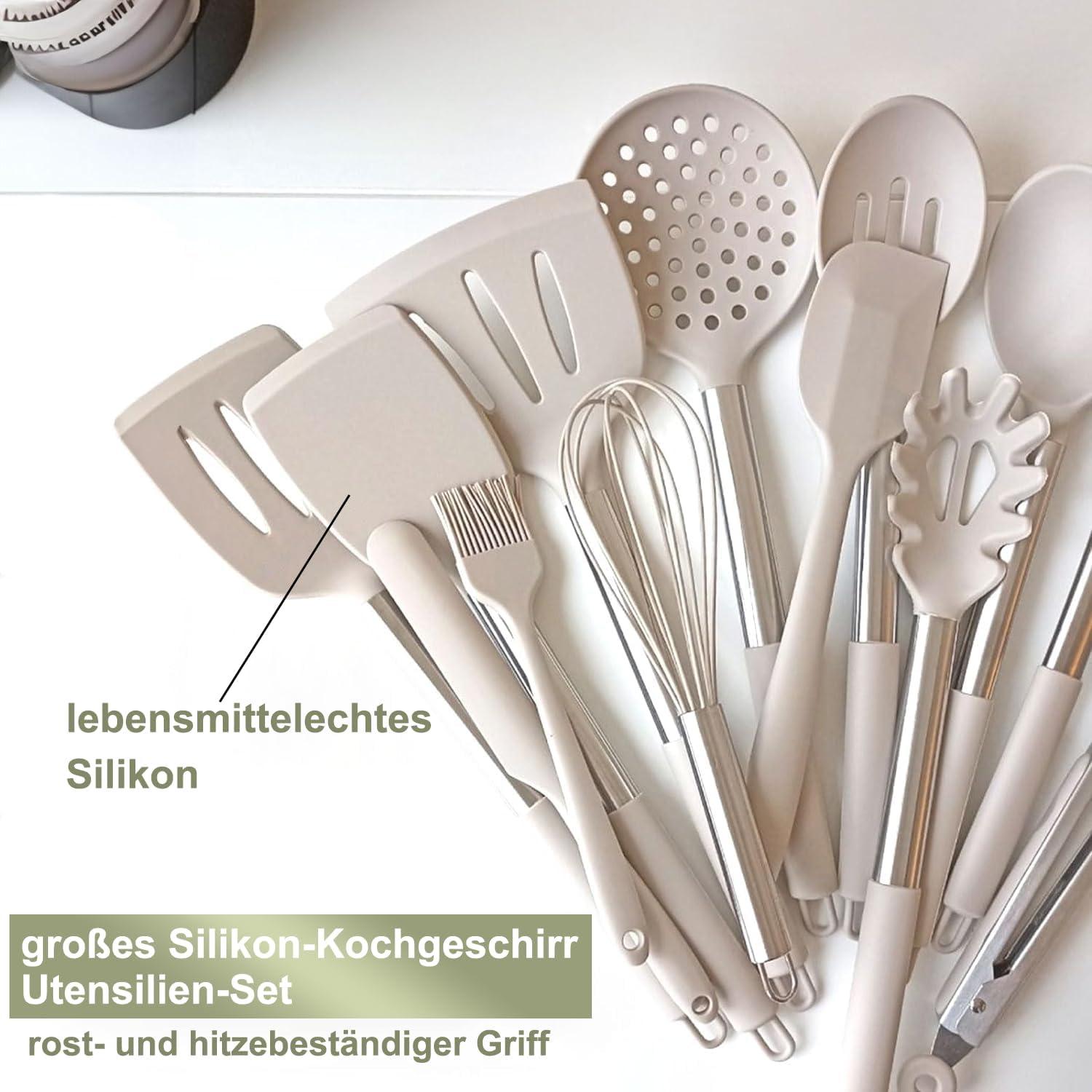 26tlg. Küchenhelfer Set Silikon Kochutensilien Edelstahlgriff Antihaft