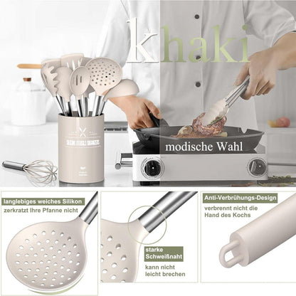 Küchenhelfer-Set 26-teilig Silikon Kochutensilien Antihaft Khaki