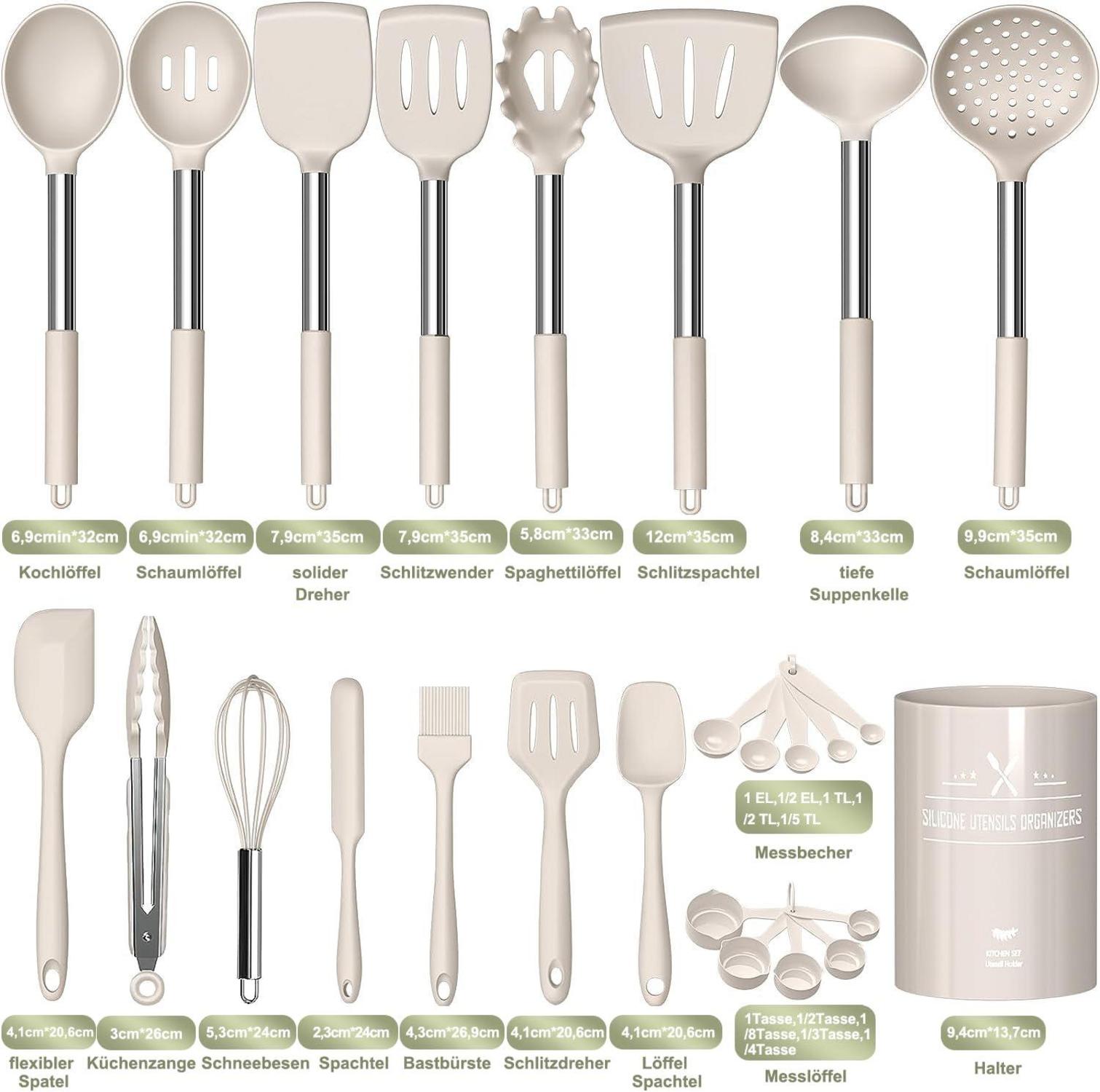 Küchenhelfer-Set 26-teilig Silikon Kochutensilien Antihaft Khaki