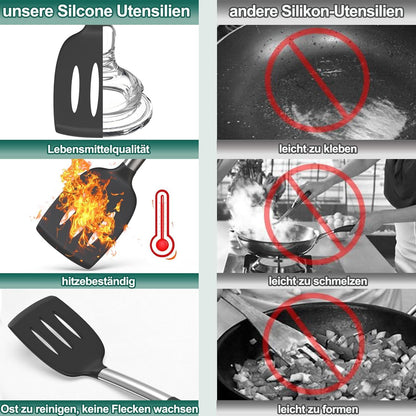 34-teiliges Silikon Kochutensilien Set mit Edelstahlgriff und Utensilienhalter