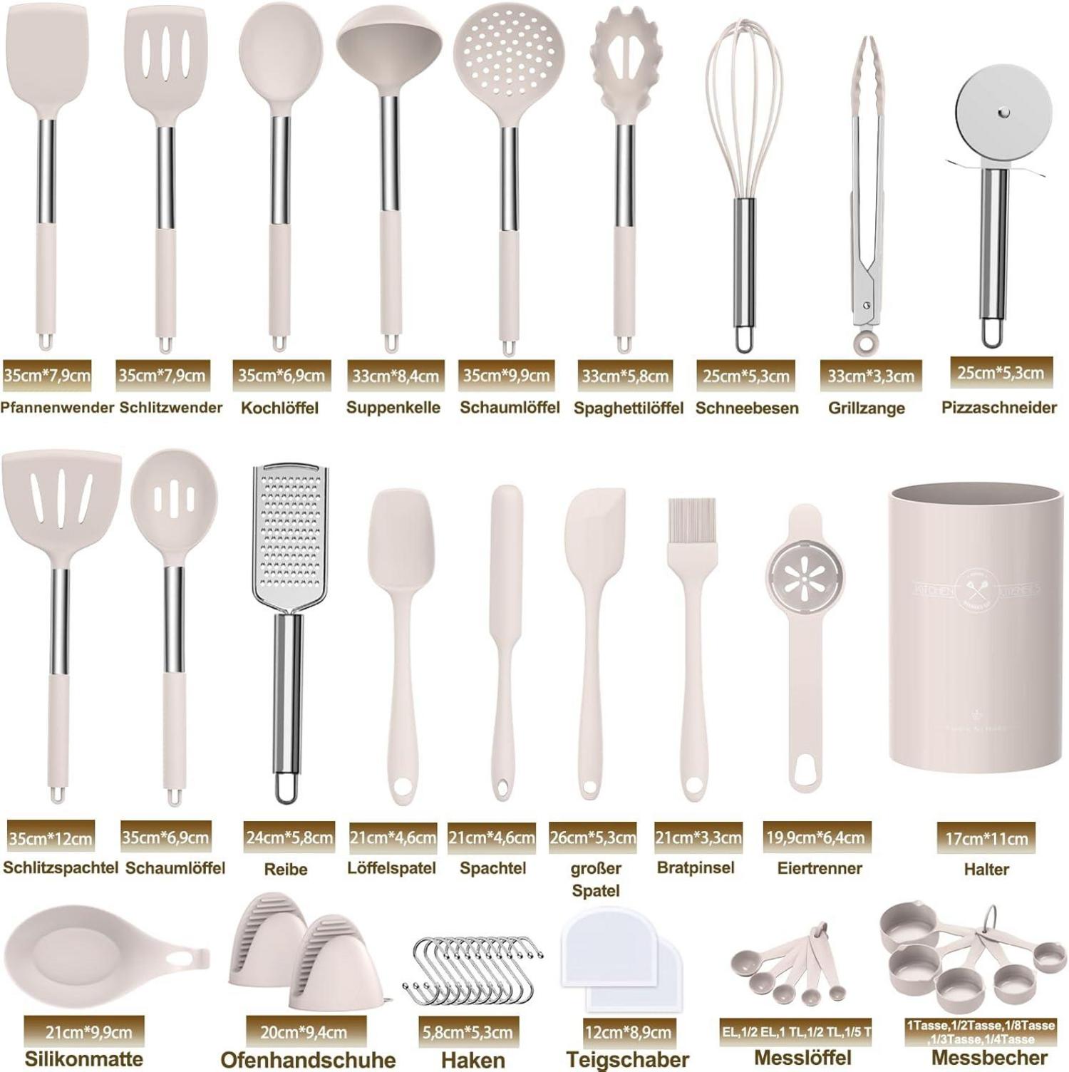 Silikon Küchenhelfer Set Utensilienhalter Antihaft Edelstahlgriff