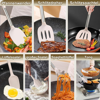 34-teiliges Silikon Küchenhelfer Set mit Utensilienhalter, Hitzebeständig Khaki