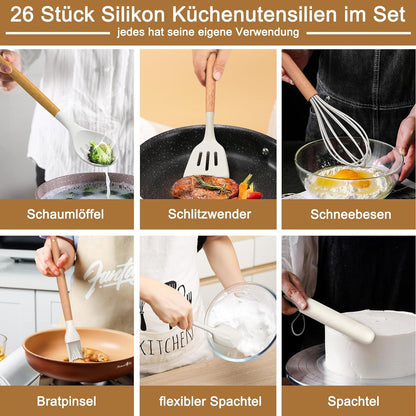 Küchenhelfer Set 26-teilig Silikon Kochutensilien Kochbesteck Antihaft