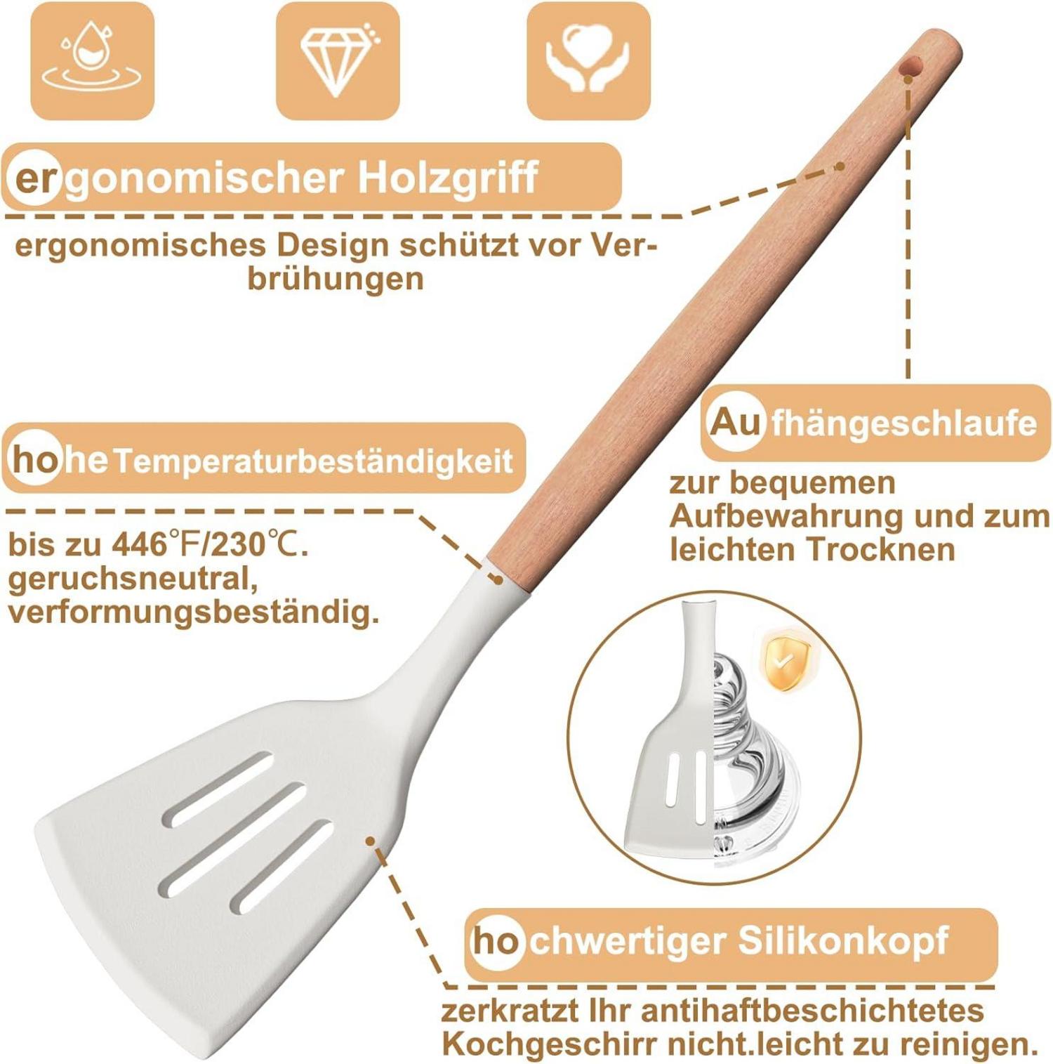 26-teiliges Silikon-Küchenutensilien-Set mit Holzgriff, Utensilienhalter