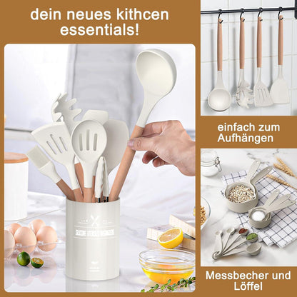 26tlg. Silikon Kochutensilien Set mit Holzgriff - Küchenhelfer Antihaft