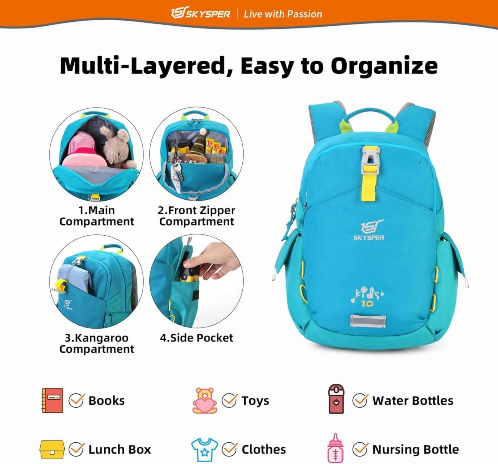 Kinderrucksack für 3-8 Jährige mit Brustgurt, 10L, wasserfest