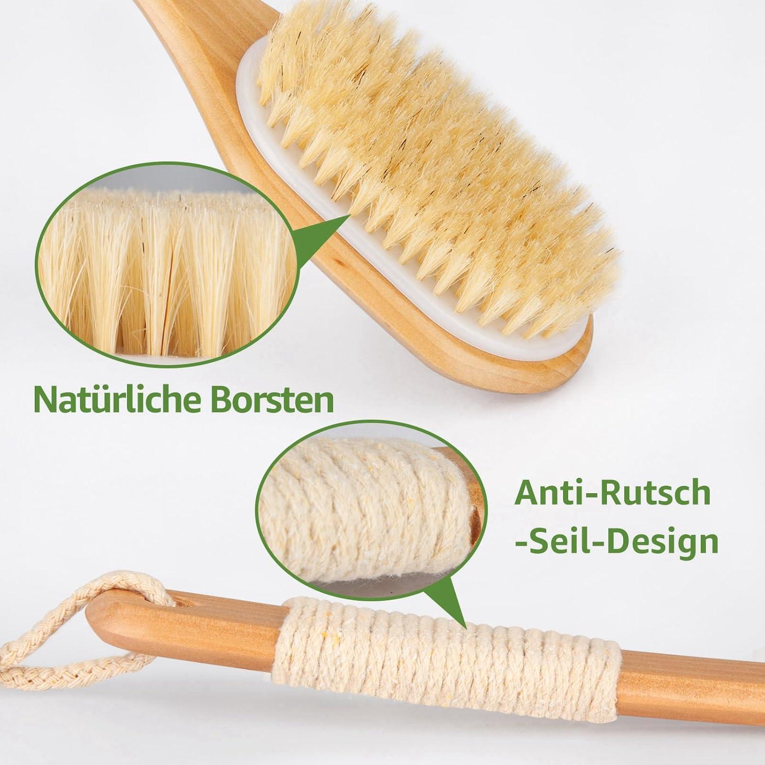SAUNNIHEN Holz Rückenbürste mit Extra langem Stiel und Naturborsten