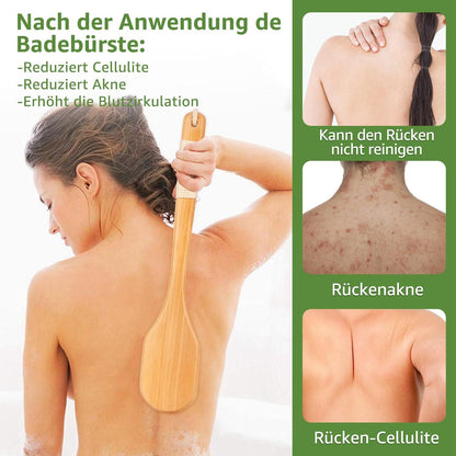 SAUNNIHEN Rückenbürste Naturborsten Langem Stiel Trocken- Duschbürste