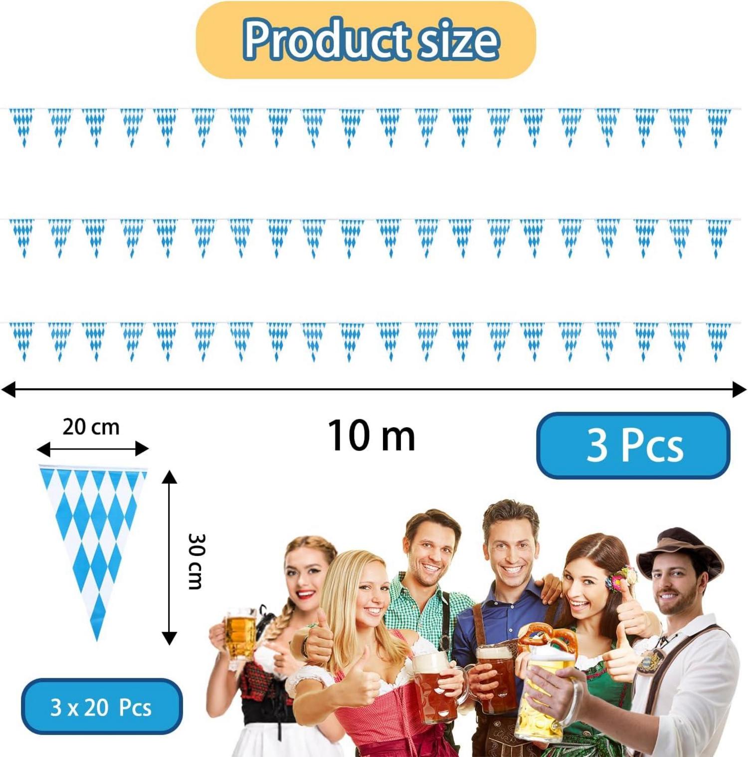 30M Oktoberfest Wimpelkette Blau Weiß Bayrische Deko Flagge