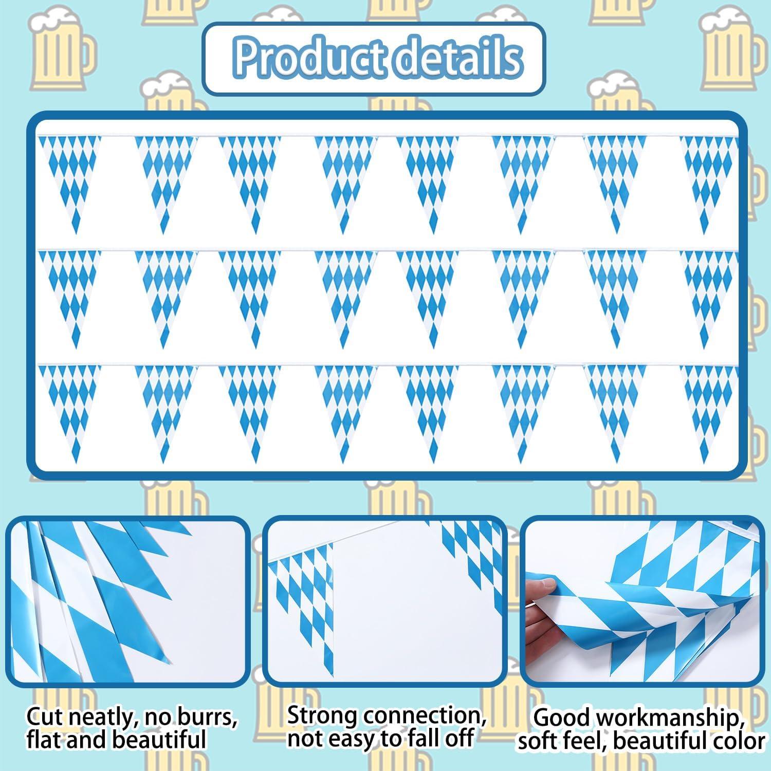 Oktoberfest Wimpelkette Blau Weiß 30m 3 Stück 20x30cm