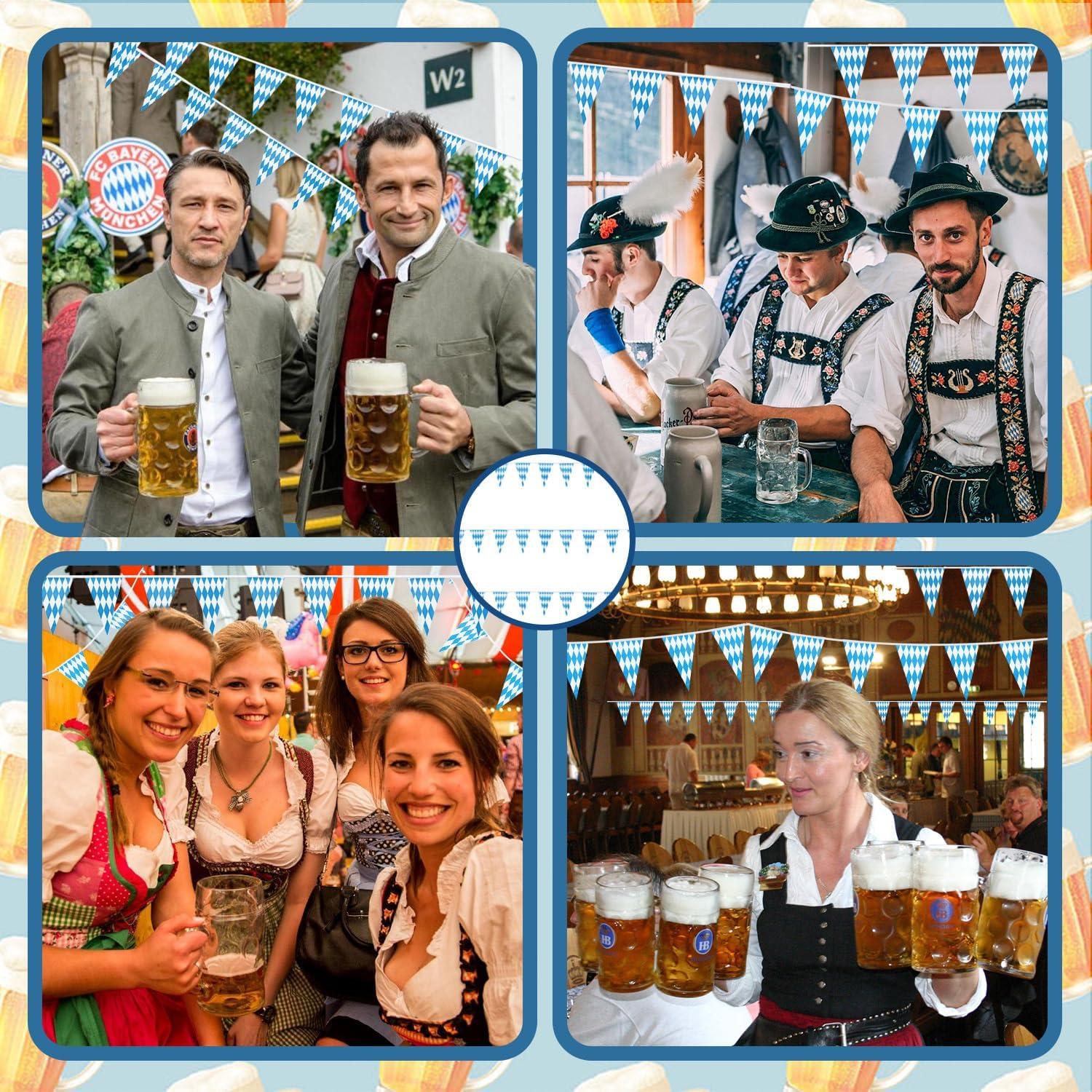 Oktoberfest Wimpelkette Blau Weiß 30M Girlande 3 Stück 10m Bayern Deko 20x30cm