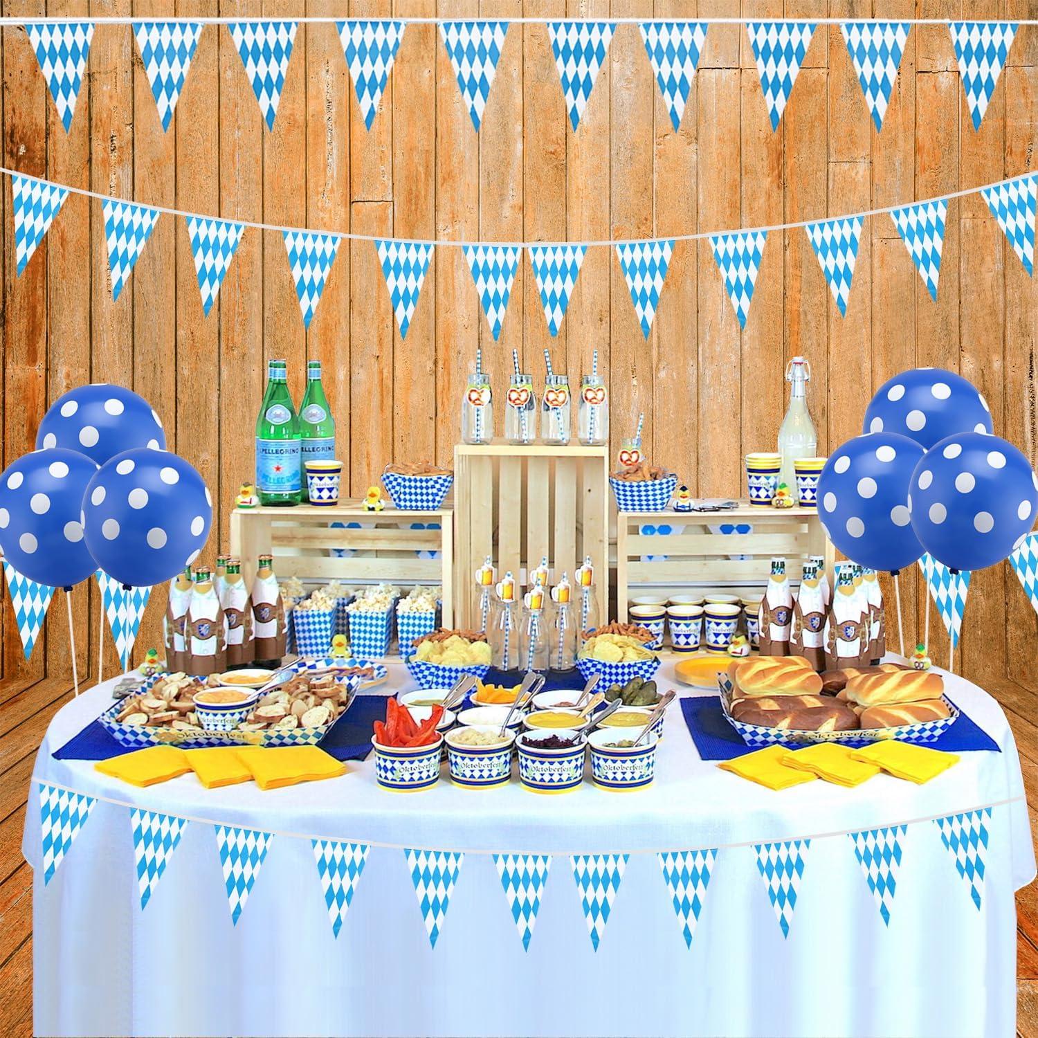 30m Oktoberfest Deko Wimpelkette Blau Weiß, 3 Stück 10m Bayrische Flagge