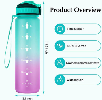 EYQ 1L Sportwasserflasche mit Zeitmarker und