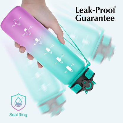 Trinkflasche 1L Sportwasserflasche Stroh Tritan BPA Free Zeitmarker Schule