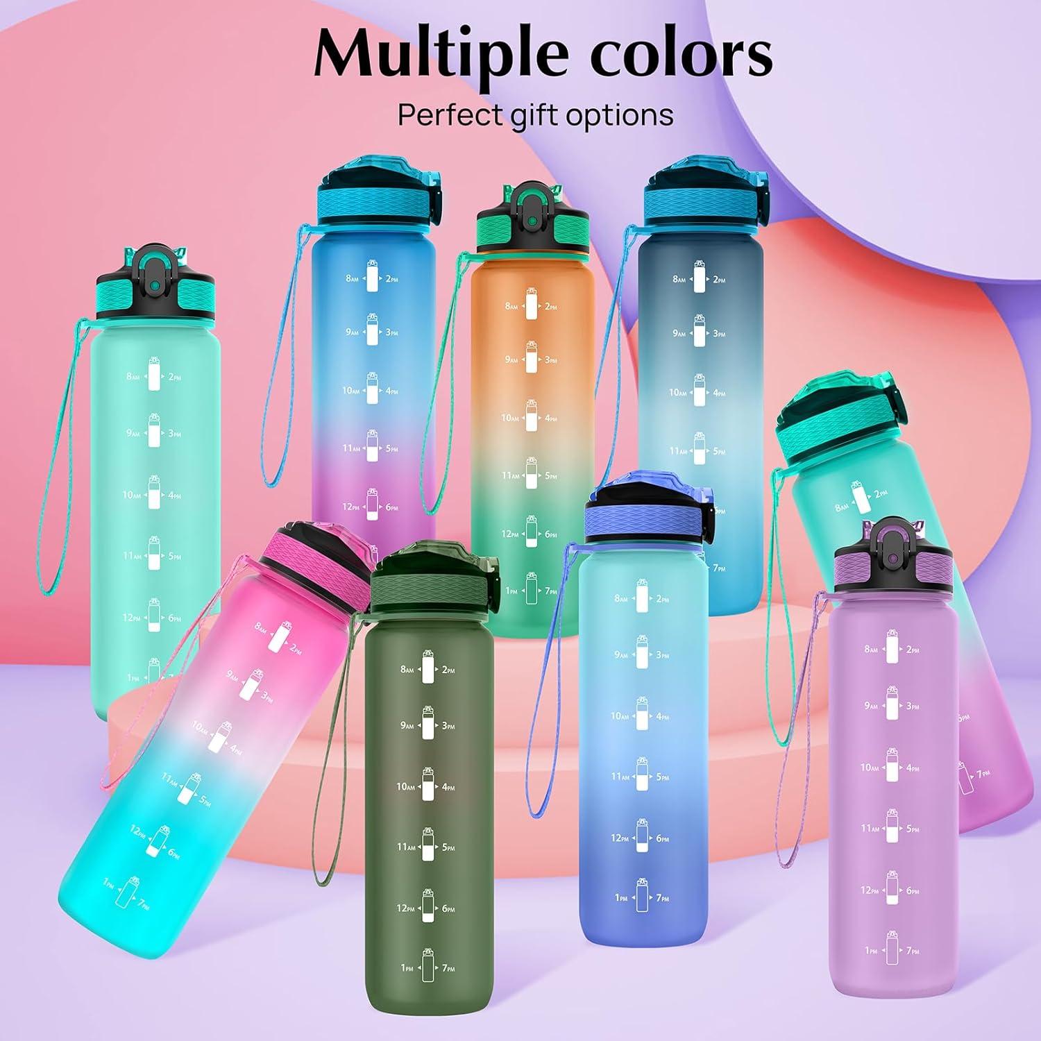 Sport Trinkflasche 1L mit Strohhalm und Zeitmarker