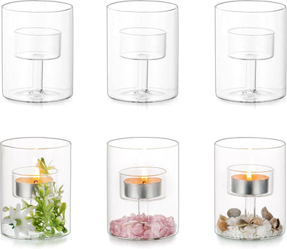 Kerzenhalter Glas Teelichthalter Zylinder Gläser 6er Set