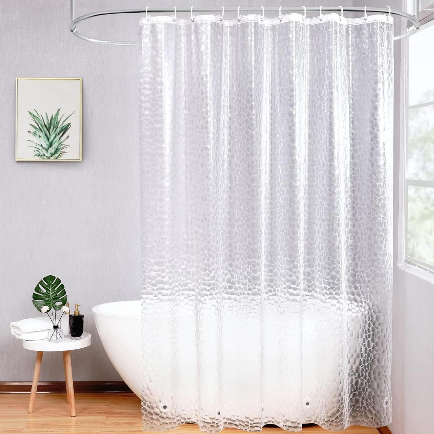 Duschvorhang Transparent mit Magneten und Hexagon Muster