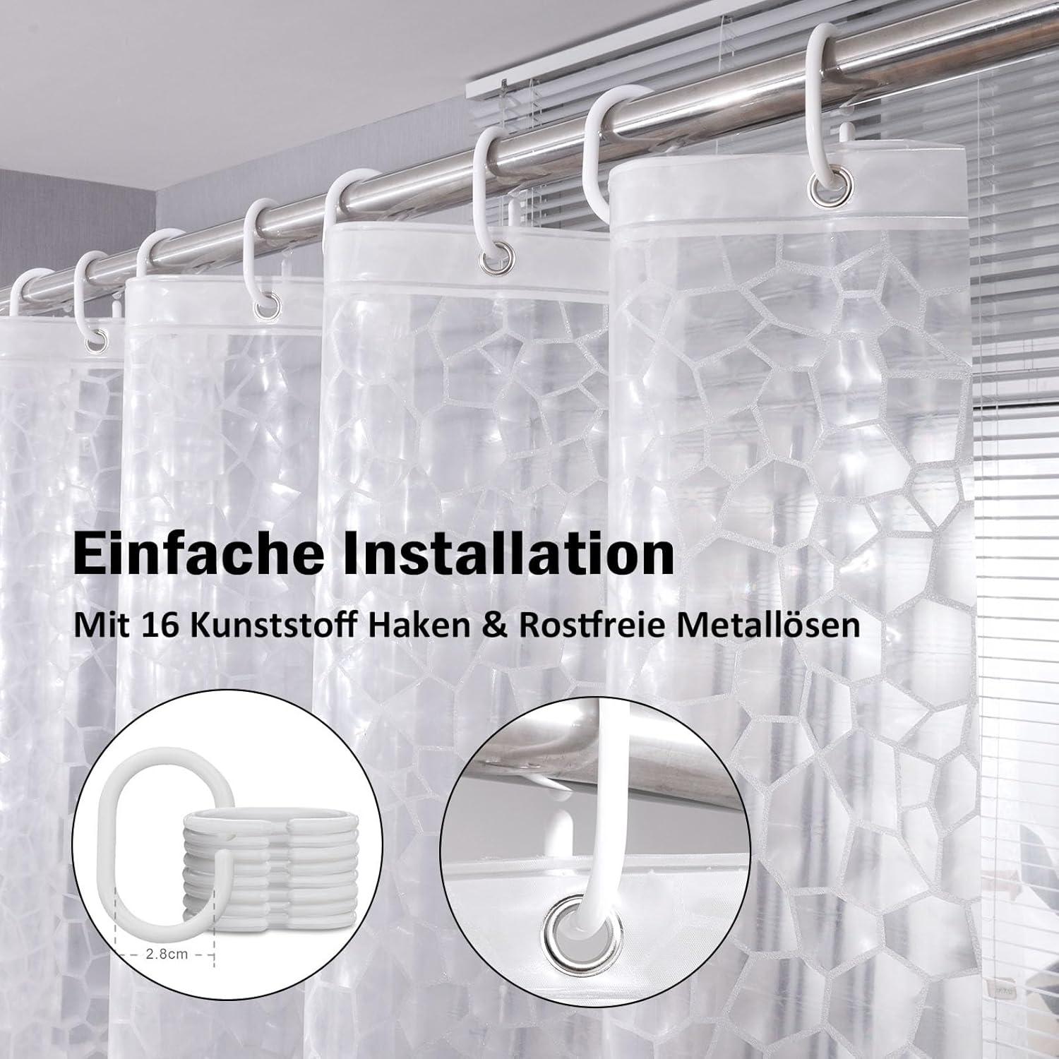 Duschvorhang 240x200cm Transparent Magnete Antischimmel Wasserdicht