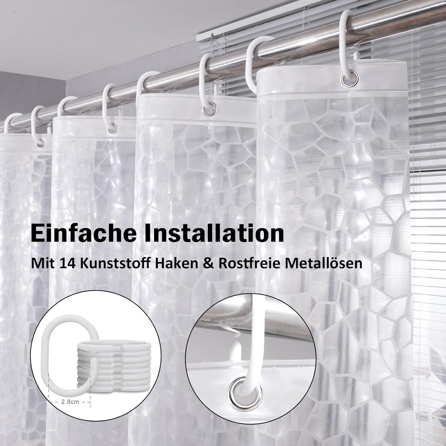 Duschvorhang Transparent 200x200cm Magnete Waserdicht Eva 3D Muster 14